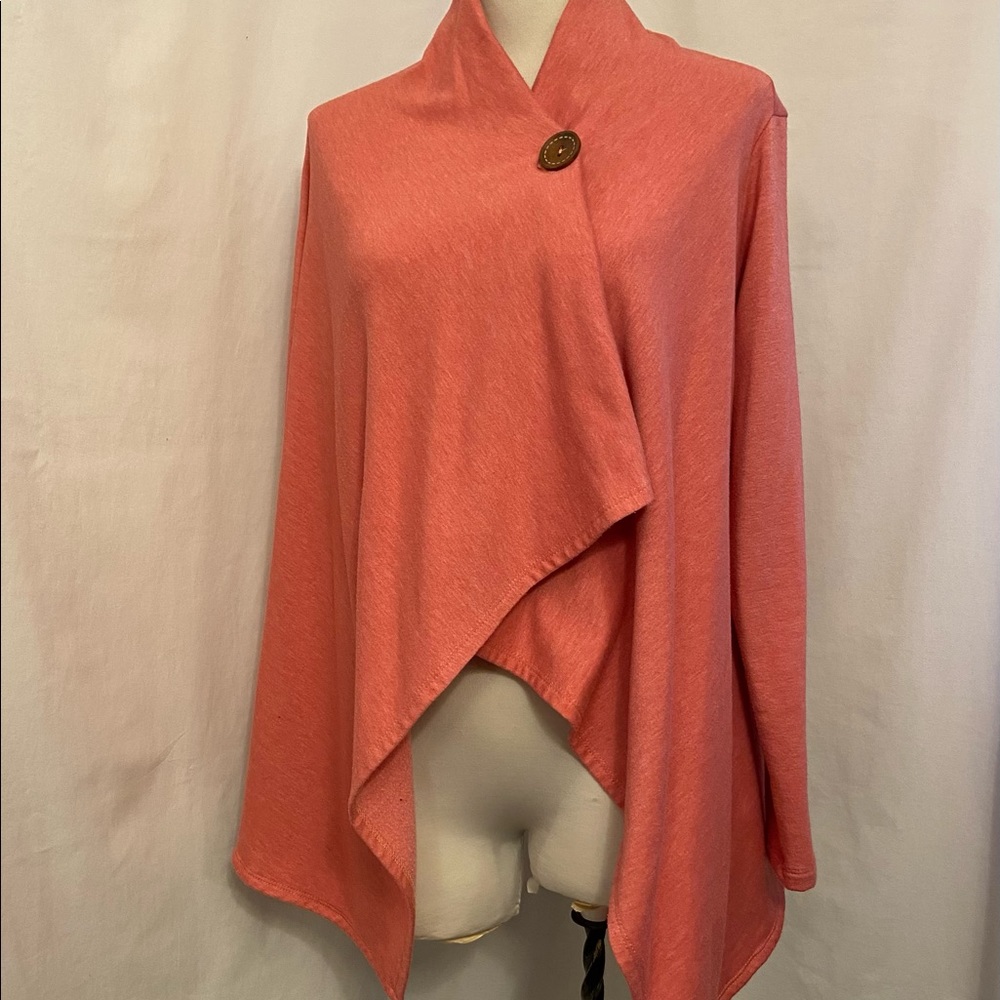 BOBEAU One Button Fleece Wrap Signature Drape Salmon Cardigan